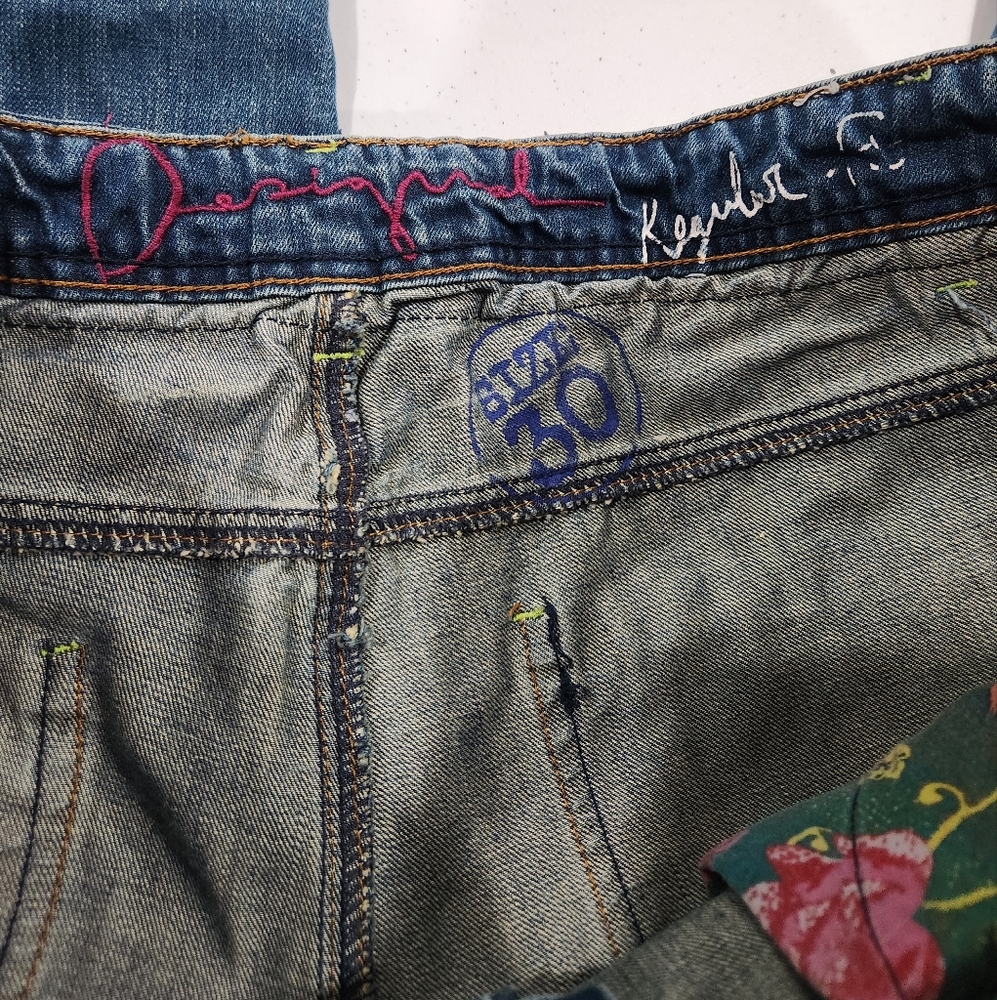 Y2k Desigual Embroidered Patch Work Low Rise Blue… - image 7